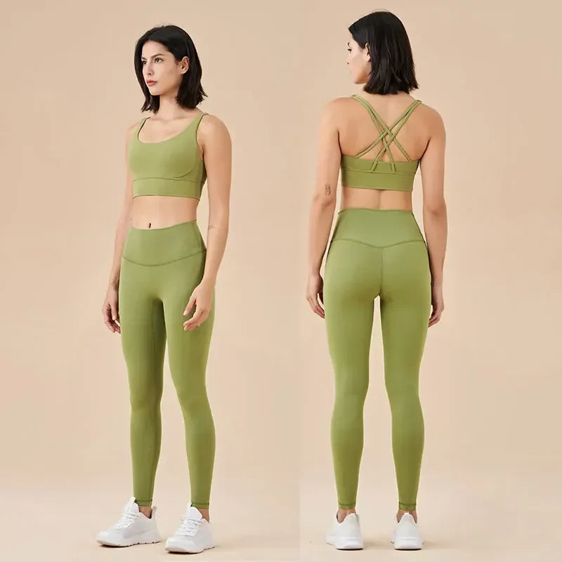 Conjunto de sujetador de tiras cruzadas y leggings, Nuls