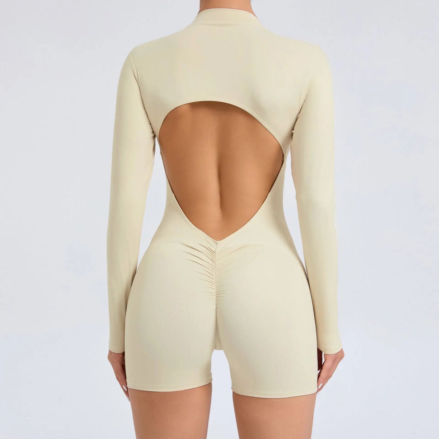 Women's V Back Scrunch Push Up Sports Jumpsuit Zipper One-Piece Fitness Rompers High Waist Bodysuits Butt Lift Training Overalls