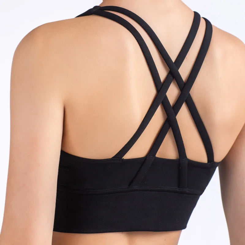 Sujetador deportivo de yoga Naked Feel para mujer - Top sin mangas con almohadillas y espalda cruzada para yoga, fitness, gimnasio