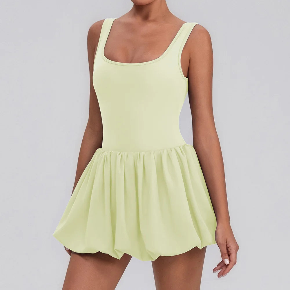 Vestido deportivo de dos capas para mujer 2025 con shorts integrados – Tela efecto segunda piel para correr, yoga, tenis y gimnasio, ropa deportiva para exteriores