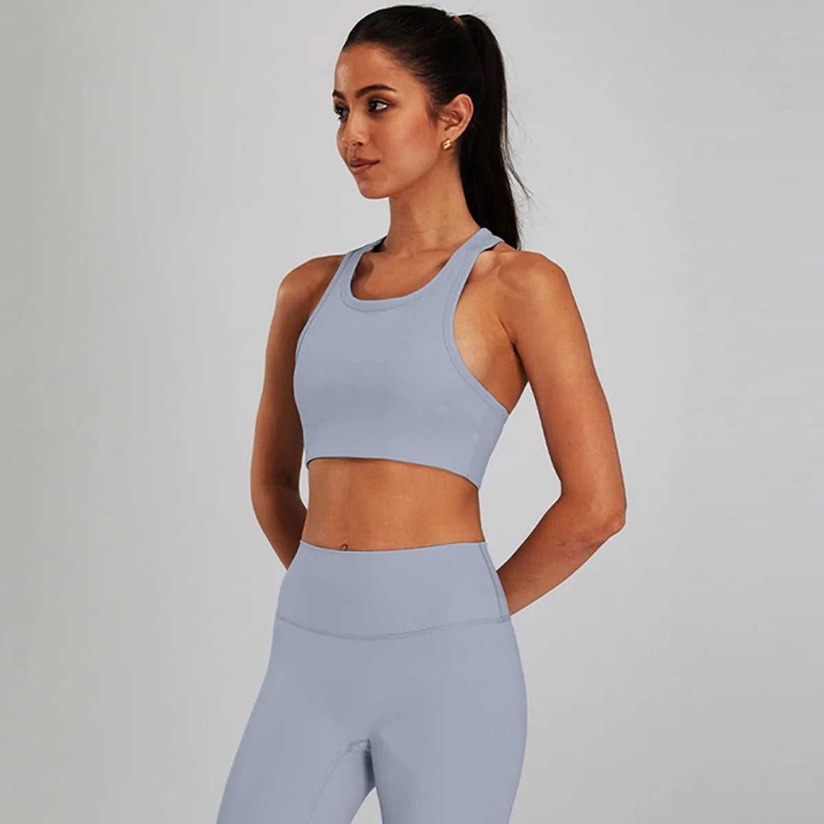 Conjunto de sujetador deportivo y leggings de yoga de cintura alta para exteriores - Pantalones cortos de gimnasio de control de abdomen para mujer, ropa de entrenamiento, fitness, correr