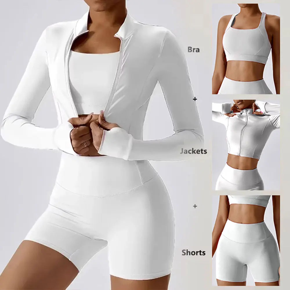 Conjunto de yoga 3 piezas traje deportivo para mujer ropa de yoga de secado rápido chaquetas de gimnasia ropa deportiva para mujer chaquetas de running conjunto para mujer