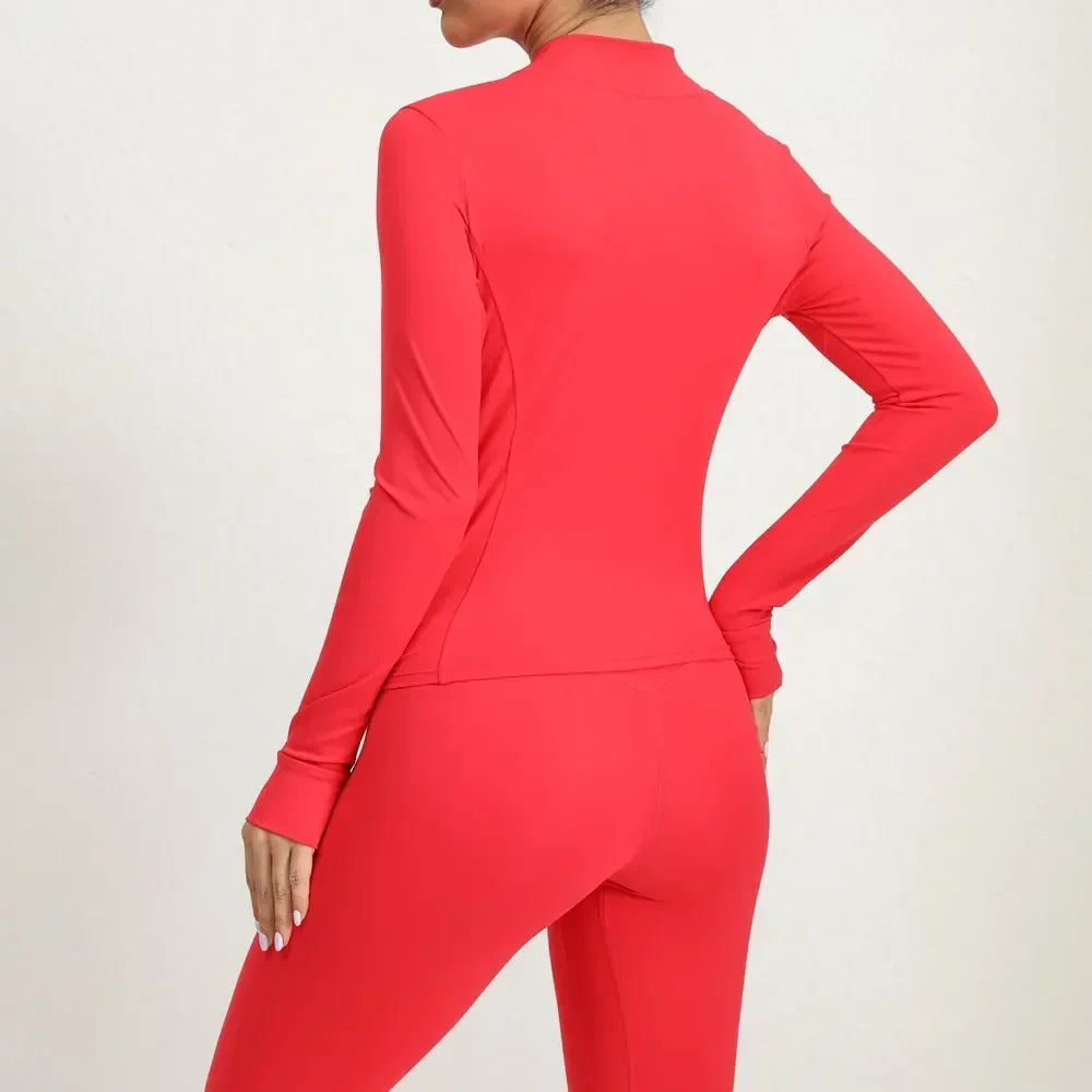 Women's Tracksuit Jacket Slim Fit Long Sleeved Fitness Coat Yoga Crop Tops With Thumb Holes Gym Jacket Workout Sweatshirts