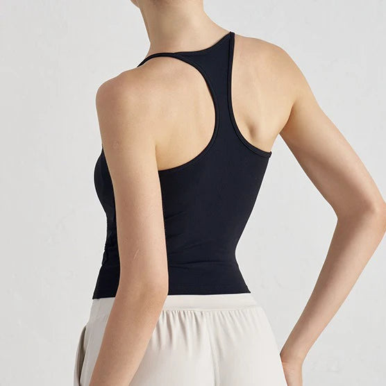 Sujetador deportivo para mujer con almohadillas en el pecho, tipo chaleco con espalda en I, ajustado, adelgazante, para yoga, pilates, fitness, transpirable, top de verano