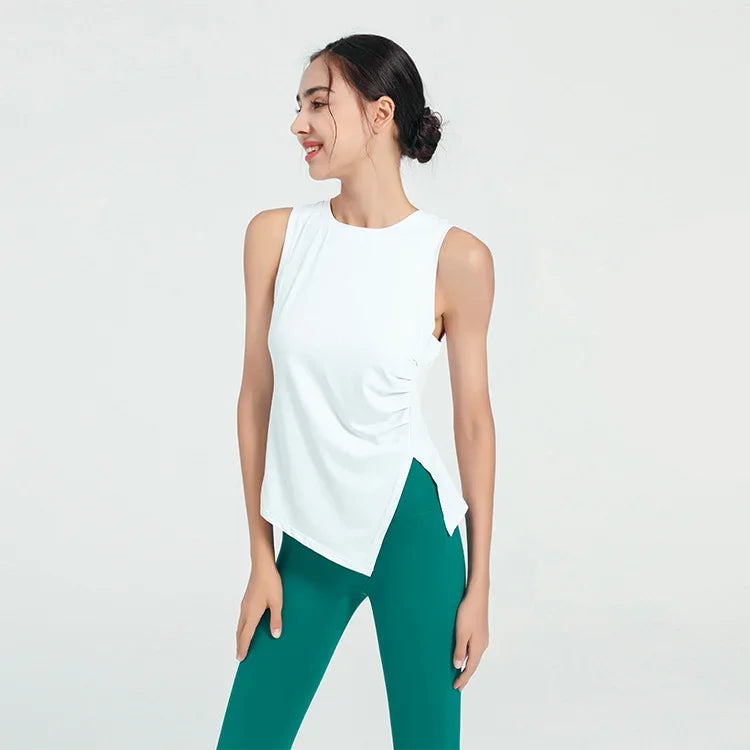 Slit Women's Sports Vest High Stretchy Yoga Pilates Cropped Vest Top for Fitness Workout BreathableTank Top Female Sportswear