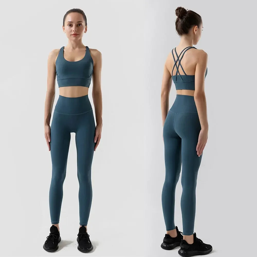 Conjunto de sujetador de tiras cruzadas y leggings, Nuls