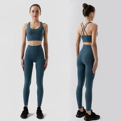 Conjunto de sujetador de tiras cruzadas y leggings, Nuls