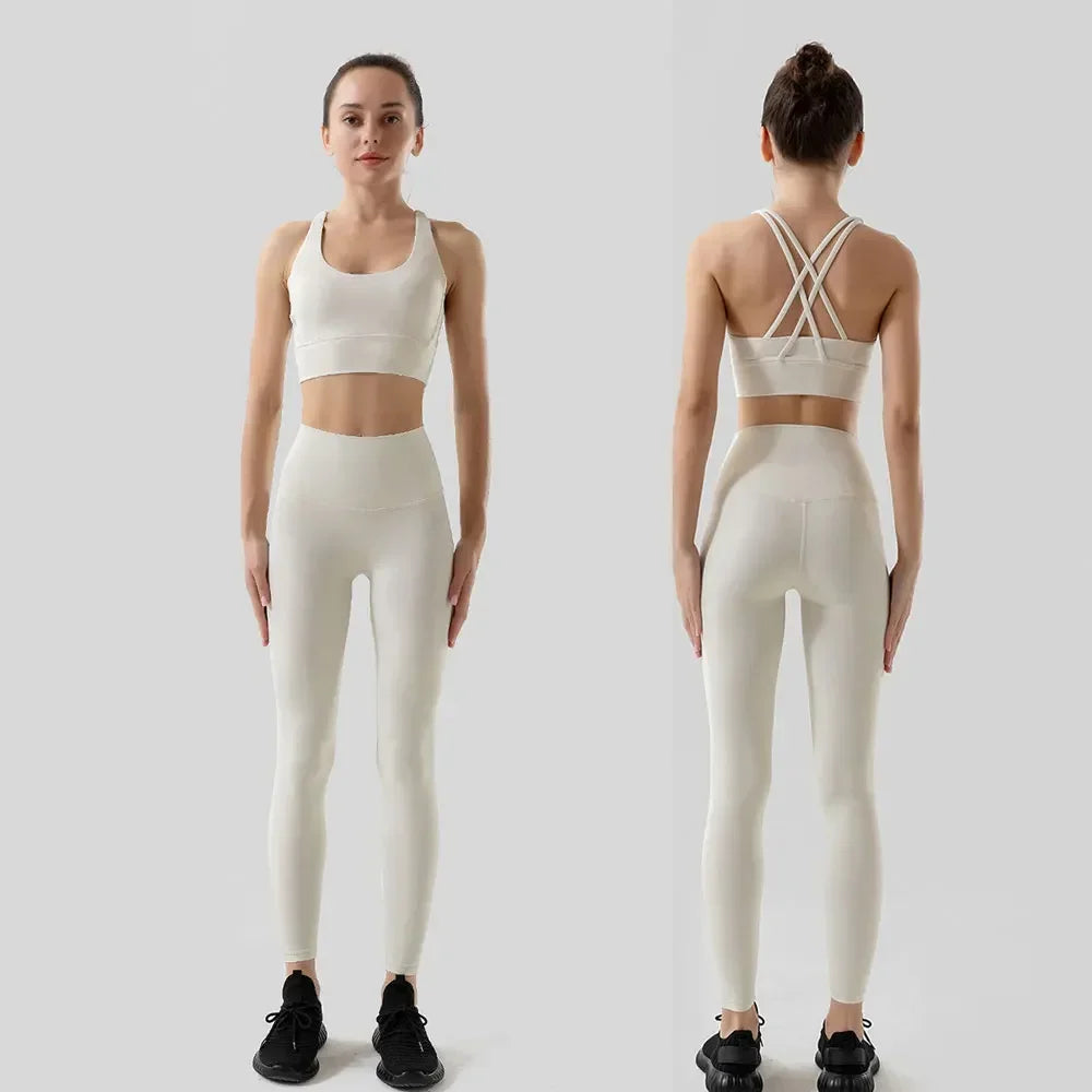 Conjunto de sujetador de tiras cruzadas y leggings, Nuls