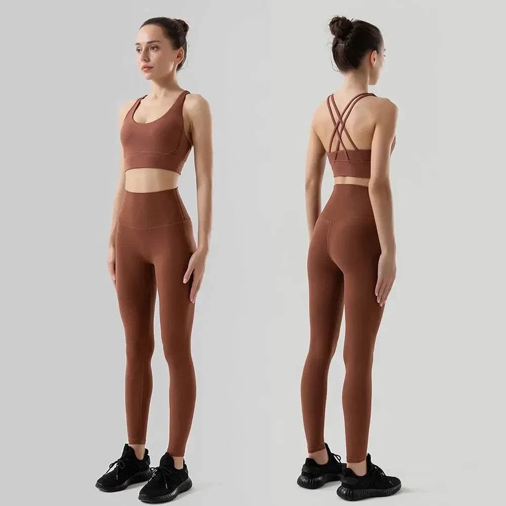 Conjunto de sujetador de tiras cruzadas y leggings, Nuls