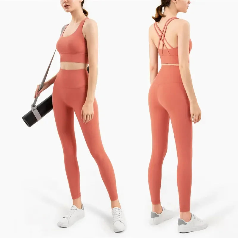 Conjunto de sujetador de tiras cruzadas y leggings, Nuls
