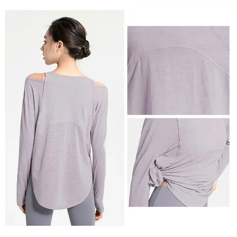 Long Sleeve Yoga Shirts for Women Loose Sports Tee Crop Top Sports Top Women Sportswear Gym Fitness Wear Clothing Workout Female