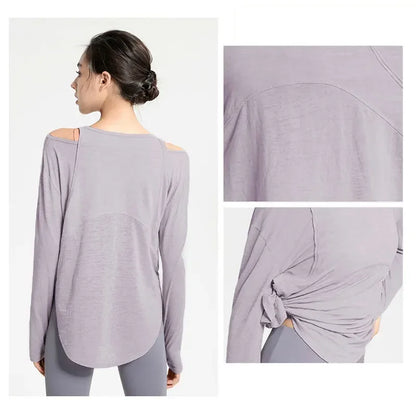 Long Sleeve Yoga Shirts for Women Loose Sports Tee Crop Top Sports Top Women Sportswear Gym Fitness Wear Clothing Workout Female