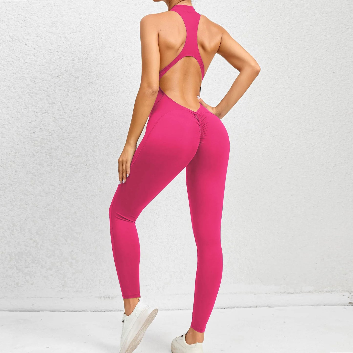 One-piece Zippered Hollow Back Jumpsuit