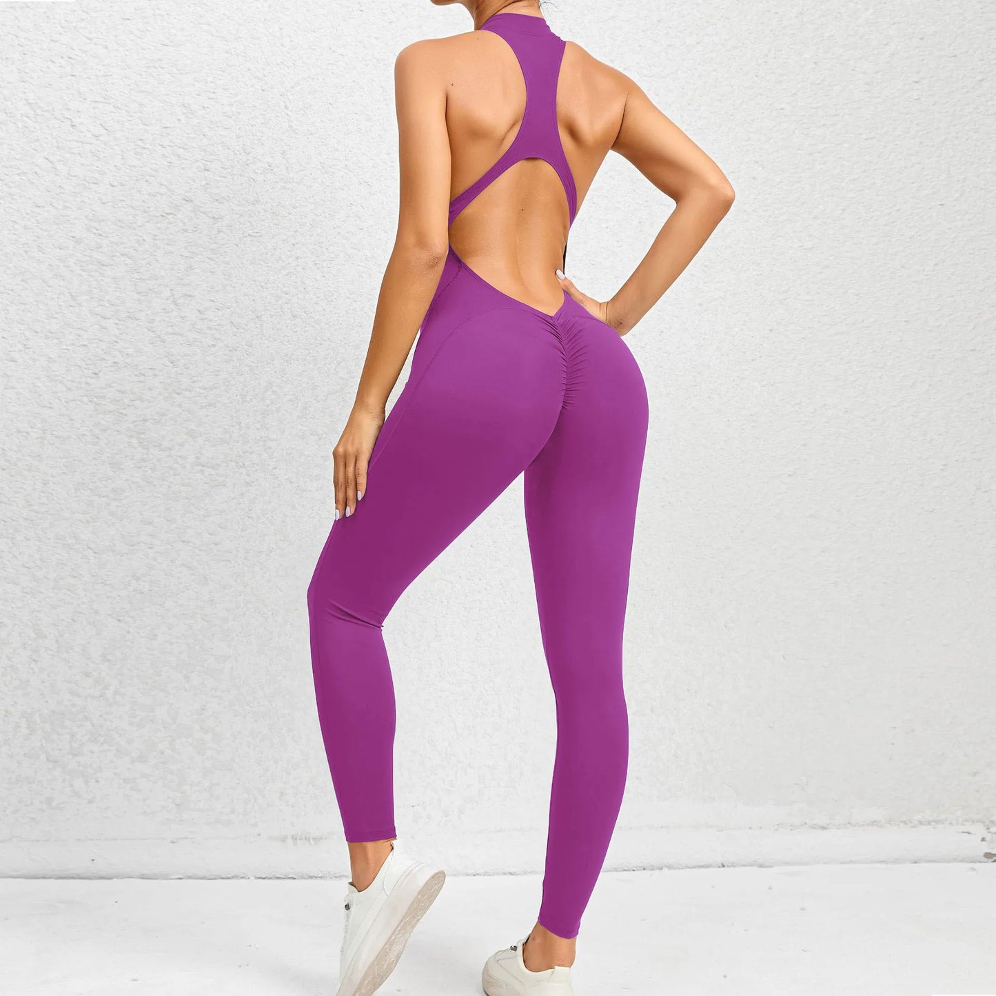 One-piece Zippered Hollow Back Jumpsuit