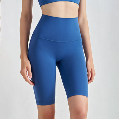 Pantalones Cortos de Yoga de Cintura Alta para Mujer hasta la Rodilla Leggings Amarillos Pantalón de Gimnasio con Efecto Push-Up Sensación Nude Ropa Deportiva para Ejercicio y Entrenamiento