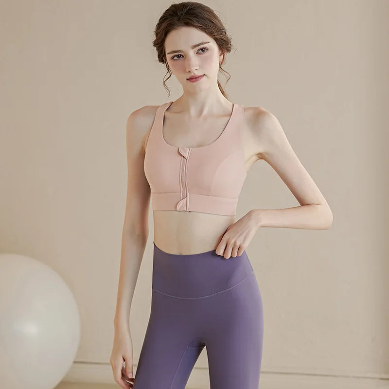 Sujetador deportivo de alto impacto con cremallera frontal para mujer – Chaleco de yoga a prueba de golpes que absorbe la humedad – Top de fitness para correr, gimnasio y entrenamientos