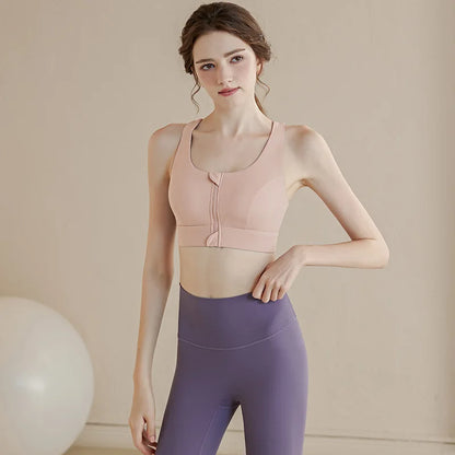 Sujetador deportivo de alto impacto con cremallera frontal para mujer – Chaleco de yoga a prueba de golpes que absorbe la humedad – Top de fitness para correr, gimnasio y entrenamientos