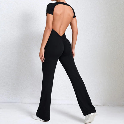 Mameluco de yoga de manga larga para mujer, elástico, pantalones acampanados, traje de gimnasio, conjunto de entrenamiento, ropa deportiva para mujer