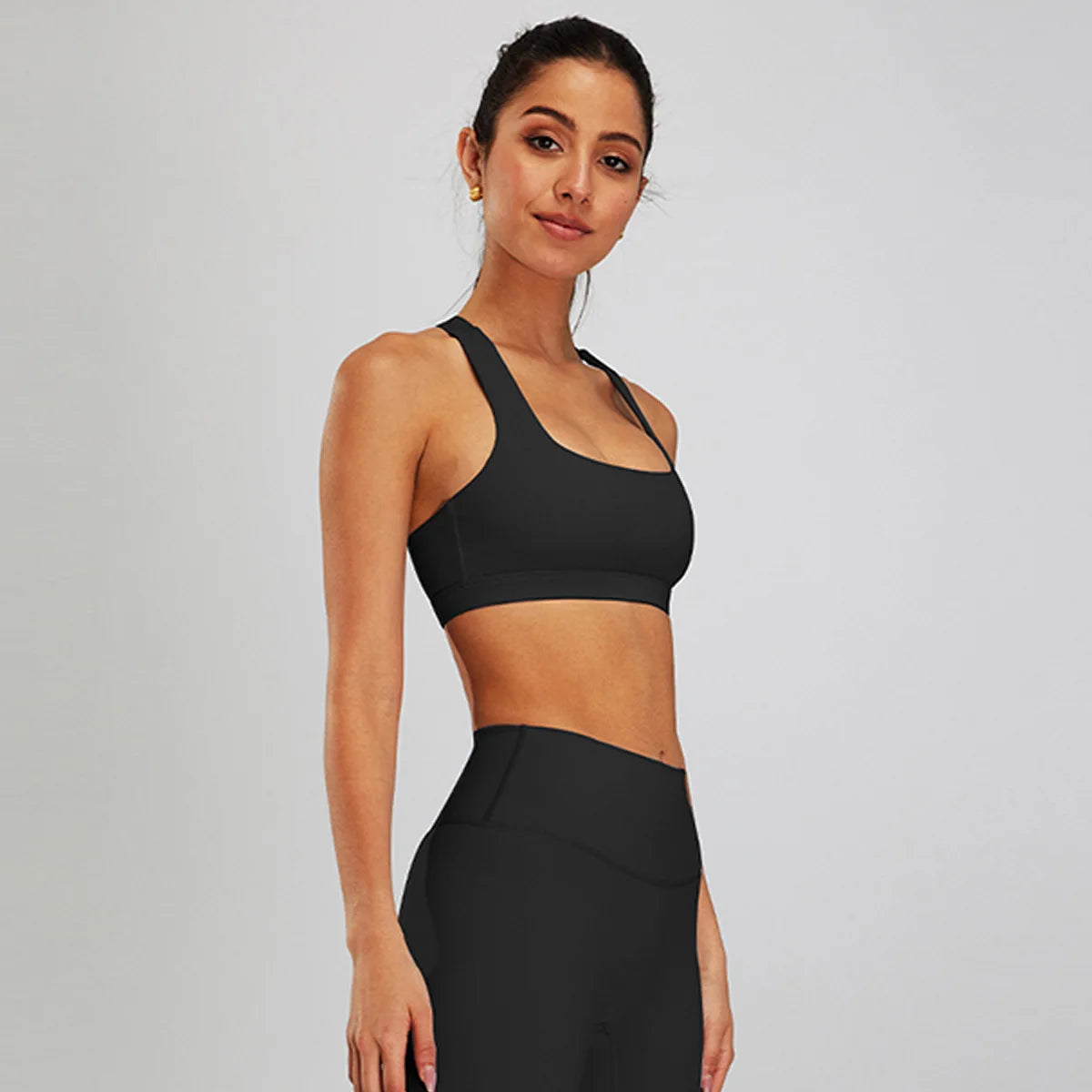 Conjunto de sujetador deportivo y leggings de yoga de cintura alta para exteriores - Pantalones cortos de gimnasio de control de abdomen para mujer, ropa de entrenamiento, fitness, correr