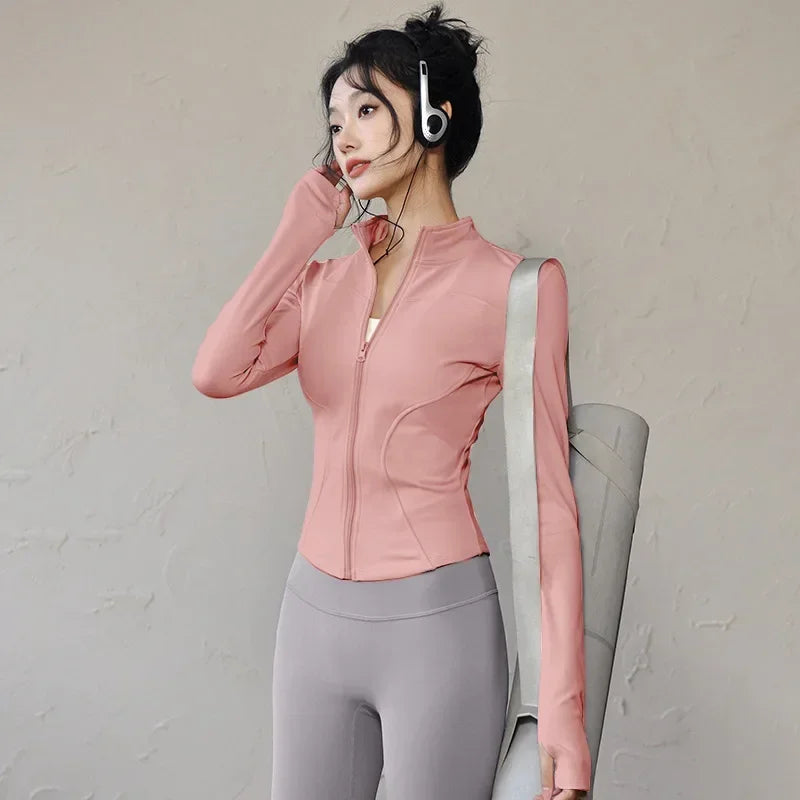 Quick-drying Sports Jacket for Women Tight-fitting Exercise Yoga Clothes Long-sleeved Zipper Cardigan Running Fitness Clothes