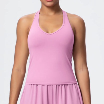 Women's Yoga Vest - Solid Color Slim-Fit Sports Top with Thin Shoulder Straps, Gym, Running, Pilates & Workout Athletic Tank Top