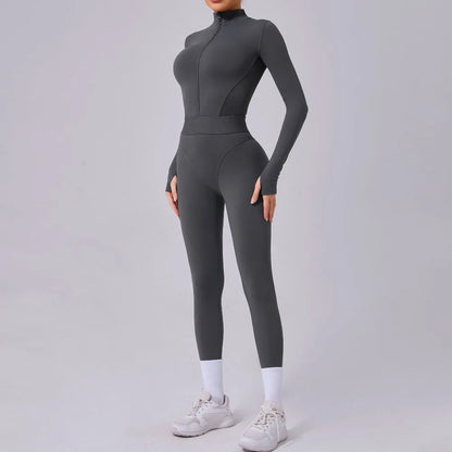 Women's Yoga Jumpsuit – Two-Side Mesh Design, Tight Elastic Waistband Thumb Hole Slim-Fit Activewear for Sports Fitness Workouts
