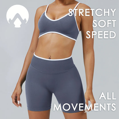Conjunto deportivo sin costuras para mujer, sujetador deportivo acolchado, pantalones cortos de yoga que levantan la cadera para fitness