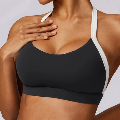 Traje de yoga de mujer con espalda hermosa y colores contrastantes, ropa deportiva ajustada para yoga, fitness y uso diario