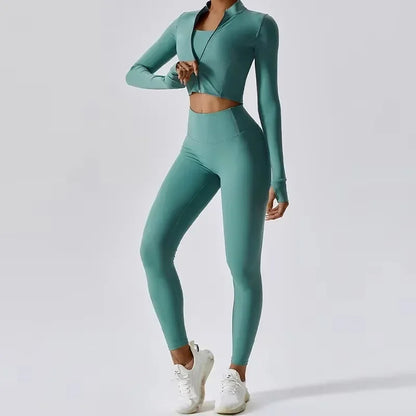 Conjunto de yoga 3 piezas traje deportivo para mujer ropa de yoga de secado rápido chaquetas de gimnasia ropa deportiva para mujer chaquetas de running conjunto para mujer