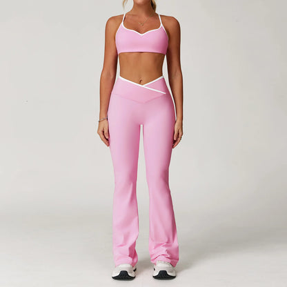 Conjunto Deportivo de Cintura Alta Cruzada para Mujer Sensación Desnuda, Traje de Yoga, Correr, Entrenamiento de Gimnasio, Entrenamiento Físico y Ropa Deportiva de Yoga Ajustada