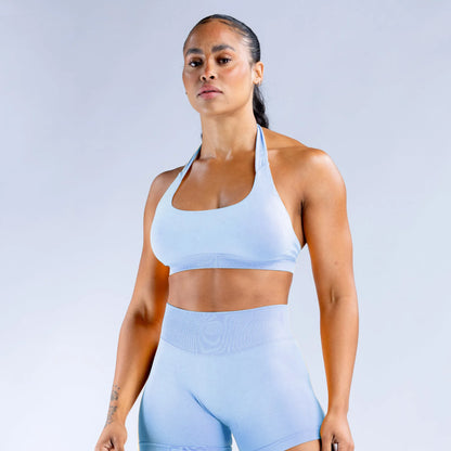 Sujetador deportivo halter sin costuras para mujer, con espalda abierta, a prueba de golpes, elástico, top de yoga para gimnasio, correr, fitness y uso diario casual
