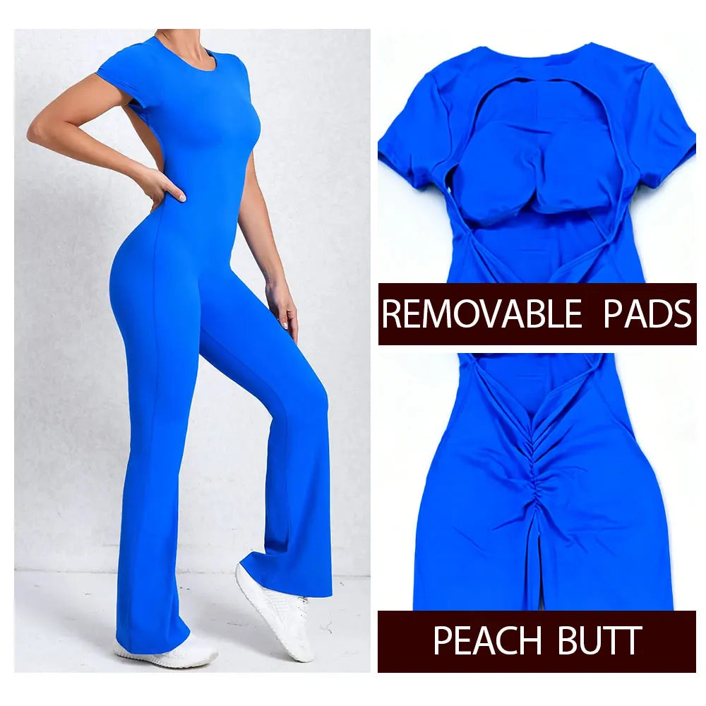 Mameluco de yoga de manga larga para mujer, elástico, pantalones acampanados, traje de gimnasio, conjunto de entrenamiento, ropa deportiva para mujer