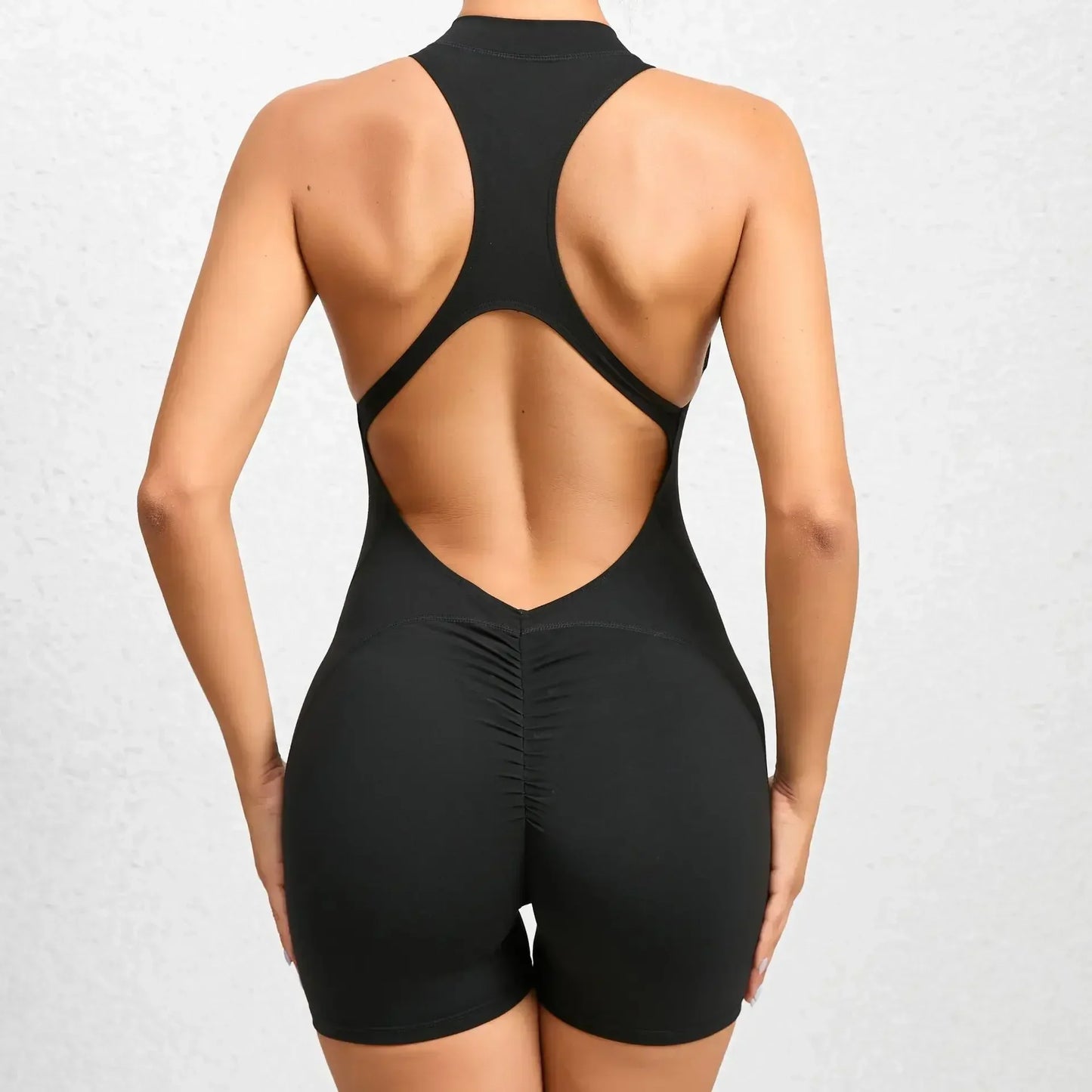 Backless Padded Jumpsuit with Zipper for Fitness Yoga Sports Tights Women's Gym Clothes Training and Exercise