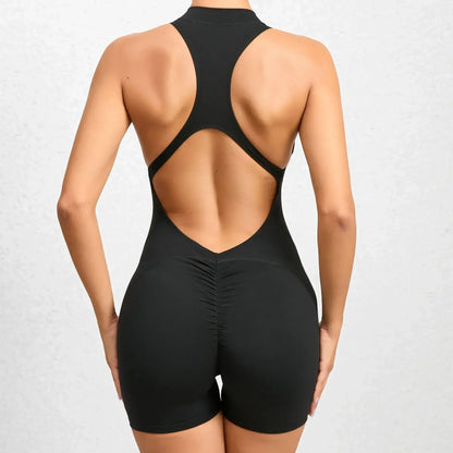 Backless Padded Jumpsuit with Zipper for Fitness Yoga Sports Tights Women's Gym Clothes Training and Exercise
