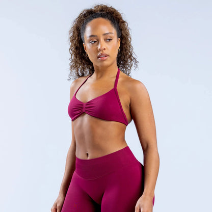 Seamless Nylon Halter Yoga Bra Women Backless High Support Workout Sports Bra Breathable Stretch Fitness Activewear Intimate Top