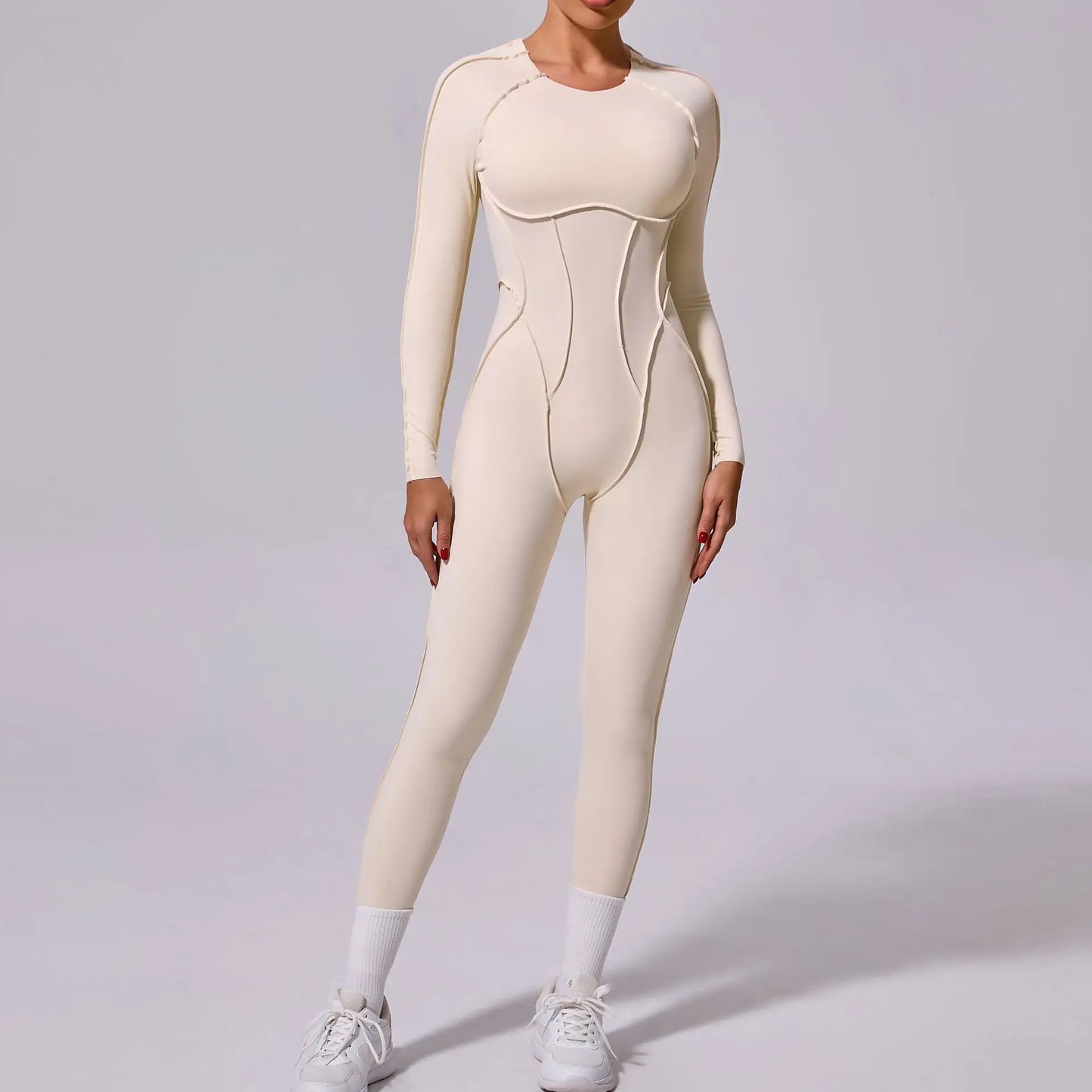 Women's Long Sleeve One-piece Yoga Jumpsuit - Gym Training Suit, High Elastic Fitness Bodysuits, Moisture Wicking Sportswear Set