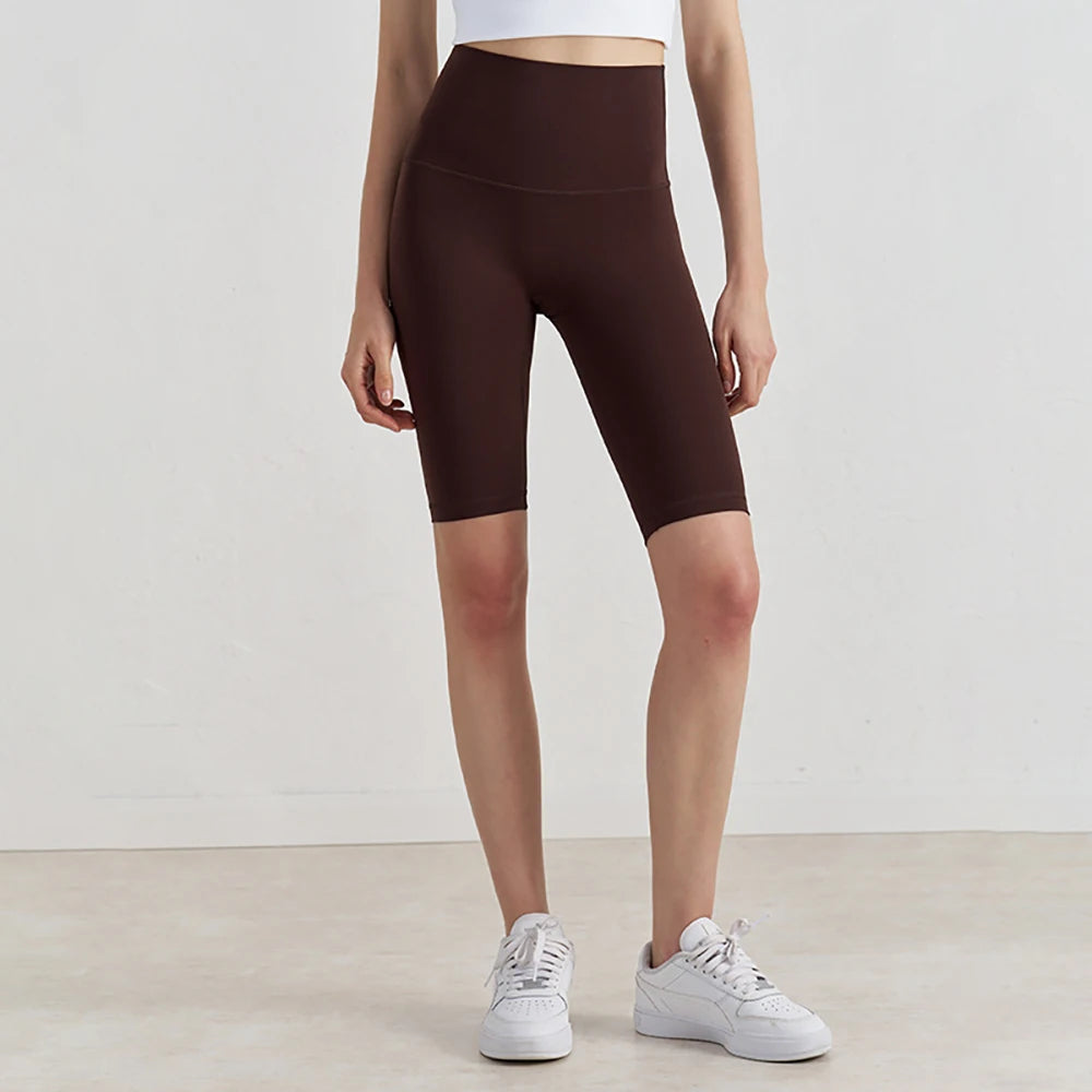 Pantalones Cortos de Yoga de Cintura Alta para Mujer hasta la Rodilla Leggings Amarillos Pantalón de Gimnasio con Efecto Push-Up Sensación Nude Ropa Deportiva para Ejercicio y Entrenamiento