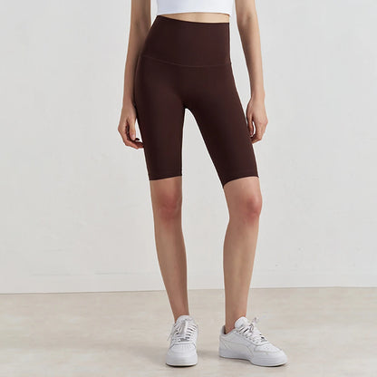 Pantalones Cortos de Yoga de Cintura Alta para Mujer hasta la Rodilla Leggings Amarillos Pantalón de Gimnasio con Efecto Push-Up Sensación Nude Ropa Deportiva para Ejercicio y Entrenamiento