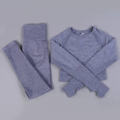 Conjunto de yoga sin costuras de leggings y top, mono de fitness, top de yoga de manga larga para mujer, ropa deportiva de gimnasio para mujer