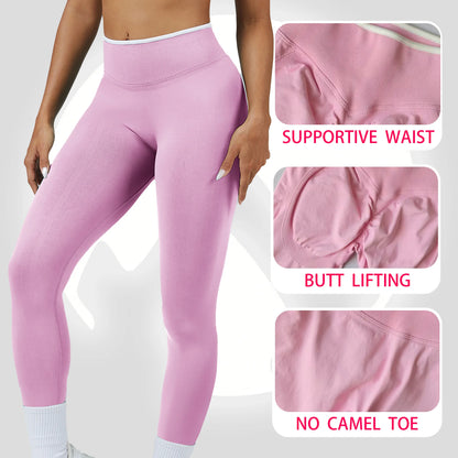 Pantalones ceñidos de punto sin costuras de talle alto con realce de cadera, leggings elásticos para yoga, correr, gimnasio al aire libre, mallas de ejercicio