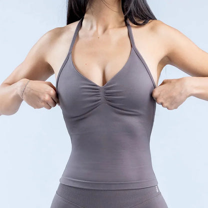 Camiseta sin mangas deportiva para mujer sin costuras con almohadillas extraíbles, chaleco de alta elasticidad, mate y ajustado para correr, hacer ejercicio, yoga y uso activo