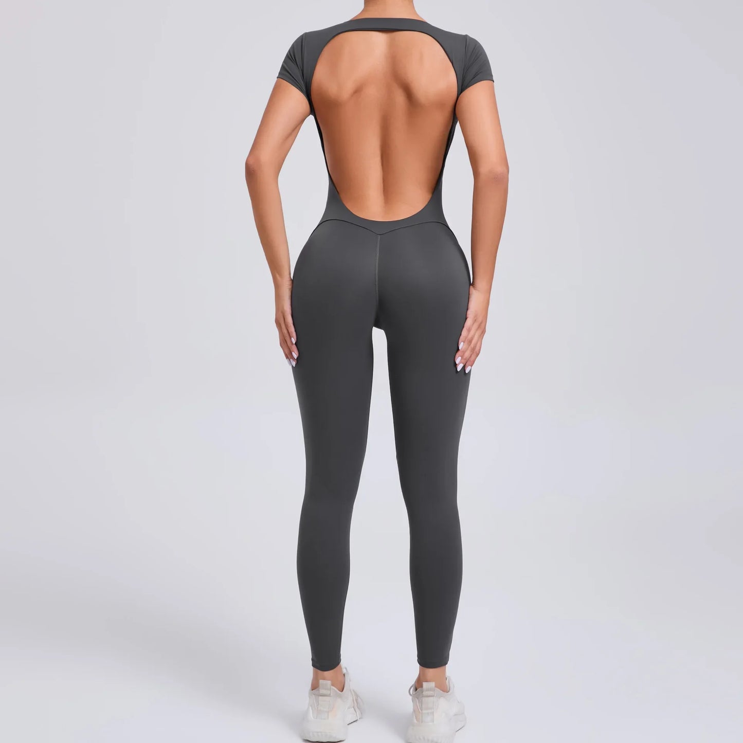 Body de yoga sexy sin espalda para mujer - Mono de yoga de una pieza para entrenamiento, mono deportivo acampanado, ropa de yoga para gimnasio y fitness
