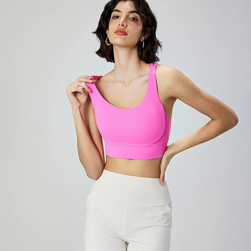 2025 NULS Women's Nude-Feel Crossback Sports Bra – Shock-Absorbing Yoga Vest – Fitness Top for Yoga & Active Workouts
