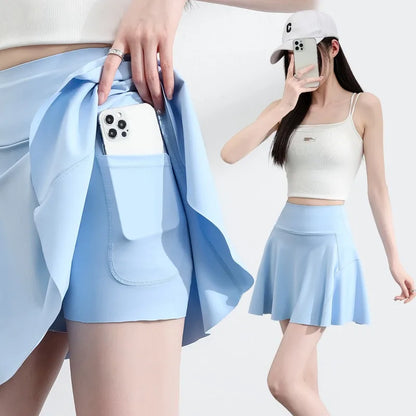 Falda deportiva de mujer con pantalón corto, cintura alta, para tenis, yoga, protección UV, media falda atlética para gimnasio, correr, actividades al aire libre