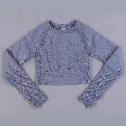 Seamless Knitting Yoga Shirt for Women Fitness Gym Shirt Breathable with Thumb Hole Workout Exercise Long Sleeved Woman Outfit