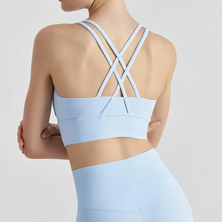 Sujetador deportivo de yoga Naked Feel para mujer - Top sin mangas con almohadillas y espalda cruzada para yoga, fitness, gimnasio