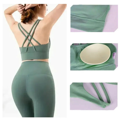 Sujetador deportivo de yoga Naked Feel para mujer - Top sin mangas con almohadillas y espalda cruzada para yoga, fitness, gimnasio