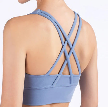 Sujetador deportivo de yoga Naked Feel para mujer - Top sin mangas con almohadillas y espalda cruzada para yoga, fitness, gimnasio