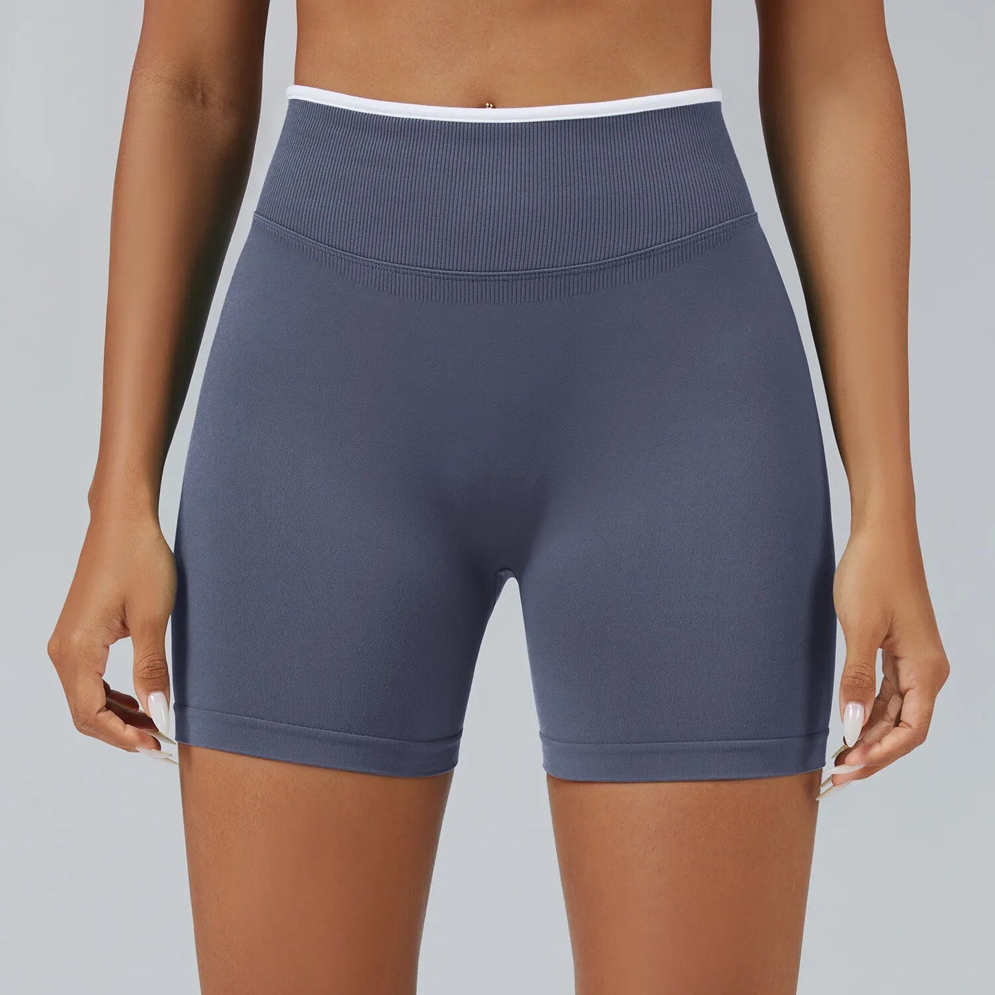 Pantalones cortos de yoga de cintura alta sin costuras con bloques de color para mujer, levantamiento de cadera, pantalones deportivos delgados para trotar, entrenar en el gimnasio, uso diario
