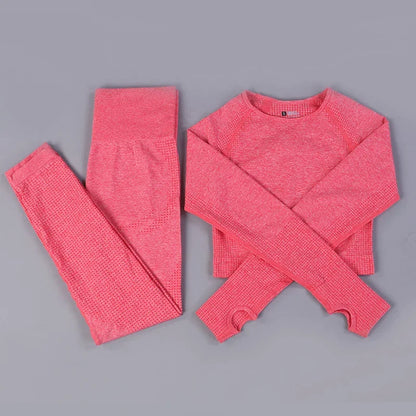 Conjunto de yoga sin costuras de leggings y top, mono de fitness, top de yoga de manga larga para mujer, ropa deportiva de gimnasio para mujer